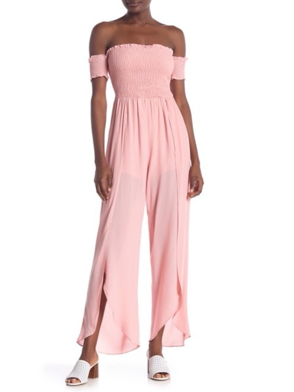 Honey Belle Pink Off-Shoulder Wide-Leg Jumpsuit